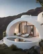 Placeholder: a modern minimalist curve exterior villa with arc windows and, inspired by santorini
