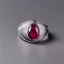 Placeholder: ruby signet ring with braided tungsten and titanium, carved band, brushed steel, men's jewellery