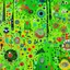 Placeholder: A lime green field filled with bugs designed Australian aboriginal art painted by Wassily Kandinsky