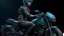 Placeholder: flying motocycle bulma cyberpunk realistic star wars