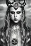 Placeholder: Danish singer MØ face, darkness style witch smiling horn viking end hell sureal blade