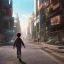 Placeholder: behind photo A young boy walking streets in tokyo post apocalyptic