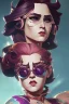 Placeholder: Retro-futuristic , detailed face. Beautiful woman. big retro sunglasses, body tattooed, Full body long shot , highly detailed, hyper detailed , 8K, HD