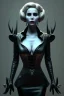 Placeholder: Constance Langdon as evil queen in black leather, leather, busty, cleavage, angry, stern look. character design by cory loftis, fenghua zhong, ryohei hase, ismail inceoglu and ruan jia. unreal engine 5, artistic lighting, highly detailed, photorealistic, fantasy