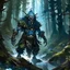 Placeholder: Fantasy illustration of a japanese Anime of a good norse necromancer troll living i the black forest in the north