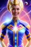 Placeholder: young cosmic woman smile, admiral from the future, one fine whole face, large cosmic forehead, crystalline skin, expressive blue eyes, blue hair, smiling lips, very nice smile, costume pleiadian,rainbow ufo Beautiful tall woman pleiadian Galactic commander, ship, perfect datailed golden galactic suit, high rank, long blond hair, hand whit five perfect detailed finger, amazing big blue eyes, smilling mouth, high drfinition lips, cosmic happiness, bright colors, blue, pink, gold, jewels, realistic