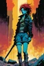 Placeholder: create a hardened, punk rock girl in the comic book art style of Mike Mignola, Bill Sienkiewicz and Jean Giraud Moebius, , highly detailed,, grainy, gritty textures, , dramatic natural lighting