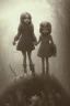 Placeholder: cute girl and litlle monster, Style John Kenn Mortensen,