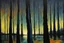 Placeholder: Trees, night, one person, 2000's sci-fi movies influence, ludwig dettman and willem maris impressionism painting