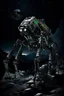 Placeholder: eight legged mechanical walker scaling a very steep rocky side of mout everest at night, it has a smooth surface, it has storage pods on its belly human can fit in the pods