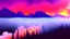 Placeholder: background=(mountains, alberta, forest fires, burning), time=(sunset), style=(vaporwave), effect=(smoke, plumes)