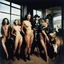 Placeholder: [colour photo by helmut newton] The woman in the center, the one in agent provocateur, exuded a magnetic confidence that drew the gaze of her companions and the farmhands alike. dark tension bubbled up amidst the bleating of animals, creating unexpected contrasts. a secret known only to her and adding an element of mystery to her persona.