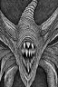 Placeholder: Moth / shark hybrid demon in the style of Berserk manga. B/w.