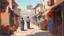 Placeholder: Vector. Kurdistan's. Alley and bazaar of Istanbul. Minimal. Colored clothes. Woman's , children's. 2D animated. agriculture Work on the farm. 1800 AD. Digital painting, Old