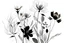 Placeholder: Portrait of simple monochromatic flowers and leaves with white background by generative AI