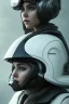 Placeholder: Black intergalactic pilot AnnaSophia Robb, portrait, bright white eyes, wearing high tech pilot helmet, beautiful face, white smoke, dark, rage, sorrow, high definition, ultra 8 k, volumetric lighting, blue fire, fog