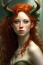 Placeholder: pretty girl, aged 19, ginger, conventionally attractive, realism, dreamy, tight top, faun, satyr, full length, curvy