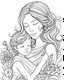 Placeholder: real mother coloring pages, no black color, no no flower, b/w outline art for kids coloring book page, Kids coloring pages, full white, kids style, white background, whole body, Sketch style, full body (((((white background))))), only use the outline., cartoon style, line art, coloring book, clean line art, white background, Sketch style