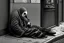 Placeholder: One single mature homeless penguin with worn out clothes, sitting in a corner on the street, wine bottle , Vienna, mourning, model style, hyper realistic, extremely accurate, delicate, extremely detailed, Graphic novel style, wide-angle, open aperture, superfine pencil