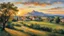 Placeholder: Style Cézanne, rural idyll, agriculture, dream world, sunrise, calm beauty, fantasy world, magic, beautiful composition, exquisite detail, superb buildings in the distance