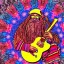 Placeholder: hippie Santa playing electric guitar, psychedelic, peace sign, MUSHROOMS, TRIPPY, ACID, LSD, dreadlocks