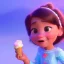 Placeholder: cute, adorable, smiling girl eating ice cream, candies flying all around her, Pixar, disney, cinema lighting, gaming, 8k, magic, love --q 1 --v 4