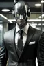 Placeholder: business suit, security headphone, in office, cyborg