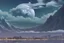 Placeholder: moon, night, clouds, distant modern contemporary city, lake, sci-fi, boat, epic