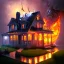 Placeholder: a house on fire in a hurricane, ball guests