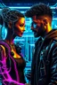 Placeholder: a handsome cyberpunk man connected by wires with a beautiful cyberpunk woman