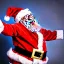 Placeholder: freaky Santa, laughing, spreading his wings