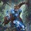 Placeholder: A painting of an angry cougar in full blue and white armor, Inka jungle background, highly detailed, digital painting, Artstation, concept art, matte, sharp focus, illustration, dramatic, art by artgerm and greg rutkowski and alphonse mucha