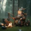 Placeholder: old viking sitting near campfire, scary, steam punk, realistic, made in octane, cinematic, ultra-realistic, extremely detailed octane rendering, 8K, VRAY Super Real ar 2:3, dof photorealistic futuristic 50mm lens hard lighting dark gray tintype photograph, realistic lighting, sepia color