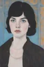 Placeholder: A fine art oil pastel drawing by Hope Gangloff of the full figure portrait of a uniquely beautiful 20 year old young woman with pale skin and short tangled jet black hair and piercing pale blue eyes, featured in artforum, hyperrealistic drawing, 100% modern conceptual art