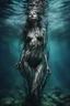 Placeholder: Underwater, girl, fullbody, his skin turned translucent revealing a network of black veins that extended like roots, ragged clothes, 8k, macro photography,