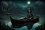 Placeholder: on the dark river in a boat the crepy boatman is the death goes for the souls of the dead people, surreal style, dark colors, strange landscape, detailed, sinister, depressive, surreal style crepy stunning