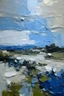 Placeholder: Minimalist English landscape in shades of blue and white thick impasto oil strokes in the style of frank Auerbach