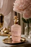 Placeholder: an exquisite tall fluted crystal potion bottle, pink tint with fine gold detailed, crystal topper