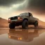 Placeholder: hyperrealistic shot, off-road truck, speeding, earth color palette, sharp focus, puddle reflection, tire water splash, refraction, rain and lightning on the horizon, shadowcast, detailed and intricate, cinematic composition, tilt shift photography