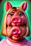 Placeholder: Miss piggy portrait painted photorealism, modern over exaggerated, burlesque, absurdist high brow art, in the style of 90s , jim hensen , puppet portrait, surreal pop art, uncanny, smooth