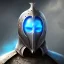 Placeholder: Man , With Medieval Mask , in Blue Medieval Armor , Blue glowing eyes