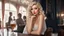 Placeholder: Russian prostitute 30 years old in a bar in Paris, brandy, sleeveless open dress, lace, 1917, public, 3d, 64k, high resolution, high detail, fine rendering, computer graphics, hyperrealism, f/16, 1/300 sec. digital painting,