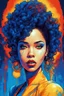 Placeholder: Alicia Keys stylized surreal horror manga digital painting, triadic colors: royal blue, cyan, ultramarine, bright orange, yellow, russian red. A surreal retro horror manhwa girl, in the style of junj, in pen and ink. Interacting naturally with the environment. Highly detailed. Hyper-realistic, comic book style, bold manga limes. Cool toned vibrancy. In the style and aesthetics of rlon wang, tomer hanuka, andreas lie, satoshi kon, meg chikhani, android jones, victo ngai, jeff soto