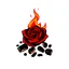 Placeholder: a fire pit with dark embers and the flames spiral outward like petals to make the shape of a rose flower(red) , black and red Vector on white background