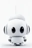 Placeholder: cute minimalistic robot with a big head, small body, digital face with pixeled eyes, happy face, oval body, head and body together, white skin, no legs, no feet, integrated painter arm, 3/4 angle, awesome pose, white background