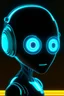 Placeholder: cute tron neon robot head with monocle, adorable cute chat robot with short punk hair and real human reflective eyes, tron world, its such a perfect day, motion blur, smoke, 8k, downlight, soft light, depth of field, photorealism, trending on art station, lotsa detail