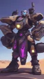 Placeholder: A close picture to Ramattra nemesis form as tank body with Arab rob in overwatch art style with black color and neon purple details in Desert