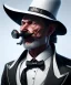 Placeholder: Docotor, black small mustache, white toxido, black tie, black hat, head and shoulders portrait, 8k resolution concept art portrait by Greg Rutkowski, Unreal Engine 5 volumetric lighting