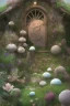 Placeholder: lac turquoise, petit rocher avec mousse, hobbit house,great flower fleurs pink and white, champignon, etoile filante, cristaux, vray, cgi