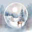 Placeholder: Vector graphic for t-shirt design, sticker, centered circle masked, (snowy Christmas scene, Trees, snowflakes), Drawing, cute, Sarah Kay style, beautiful, sweet, watercolor,